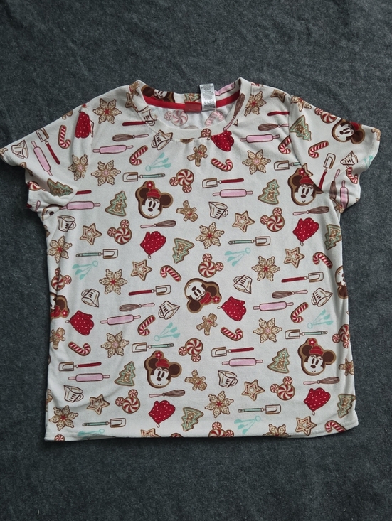 Disney Other - Disney Cream Tee with Red, Brown and Pink Holiday Cookie Print